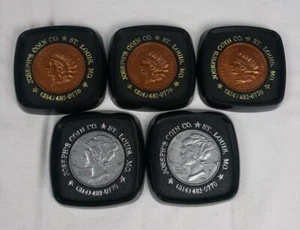 Vintage Coin Coaster Set Joseph's Coin Company Indian Penny Winged Dime St Louis - Picture 1 of 9