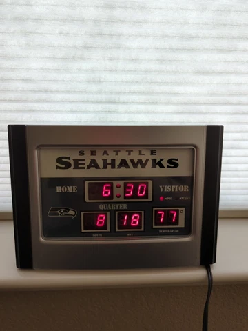 Vintage NFL Seattle Seahawks Electric Alarm Clock Calendar Scoreboard 6.5" x 9" Cover