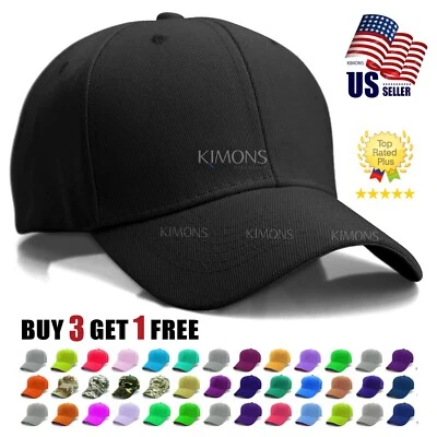 Plain Baseball Cap Solid Blank Curved Visor Hat Ball Army Men Women loop Wool VC - Image 1 of 4