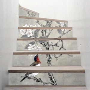 6Pcs Bird Flower Tile Floor Stair Sticker Waterproof Mural Decals Adhesive Art - Bild 1 von 8