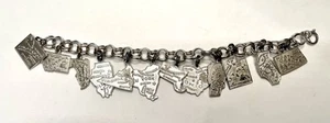 Vintage Sterling Silver 11 States Charm Bracelet NY VT IL MA ND & More - Picture 1 of 13