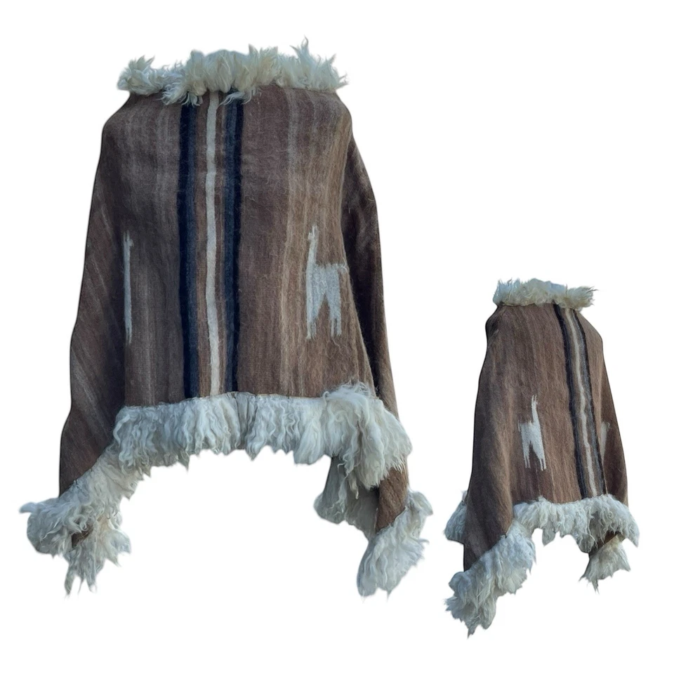 Poncho con capa de lana de alpaca OSFM boho hippie occidental vintage años 60 70 para mujer Foto 1 de 4