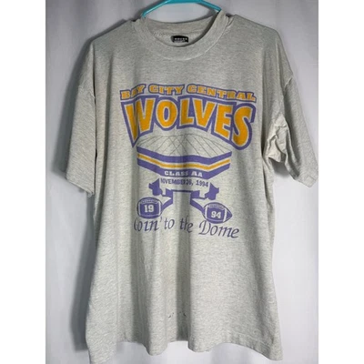VTG 90s Bay City Central Wolves Football T Shirt XL Fruit of the Loom USA MADE - Image 1 of 4