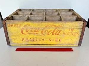 Caja de madera Coca-Cola tamaño familiar amarillo rojo COKE de colección años 60 12 botellas original - Imagen 1 de 11