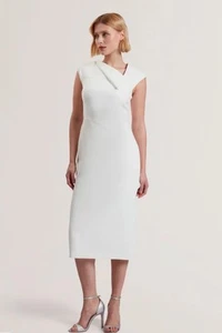 Ted Baker Bayree Midikleid Damen TB 1 UK 8 weiß gefalteter Ausschnitt UVP 199£ NEU - Bild 1 von 23