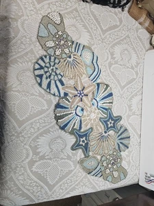Pier 1 Beaded Glass Beads Hand Crafted Shells Coastal Table Runner 13"x36" - Picture 1 of 10