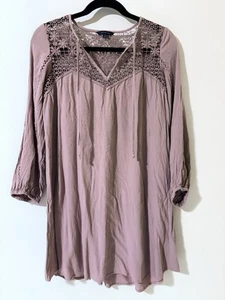 American Eagle Damen Tunika Top Kleid Spitzendetail V-Ausschnitt Rose Rosa Viskose S - Bild 1 von 9