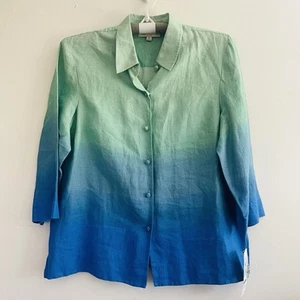 Jones New York Sport April Linen XL Button Up 3/4 Length Sleeve Blue NWT - Picture 1 of 7