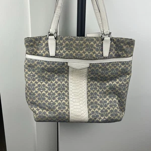 Coach Blue White Leather Monogram Signature Stripe Tote  - Picture 1 of 9