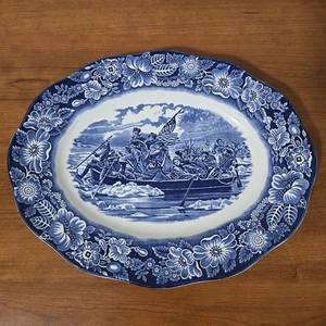 Liberty Blue Staffordshire Oval Platter Washington Crossing The Delaware 14" - Picture 1 of 13