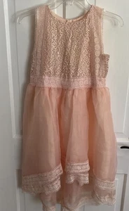 NWT Trish Scully Sz 12 Girl Peach Dress Lace Embellishment Tulle Hi Low Hem - Picture 1 of 20