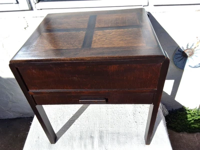 VINTAGE WOODEN SEWING BOX TABLE STORAGE WITH LIFT-UP TOP AND DRAWER - Image 1 of 4