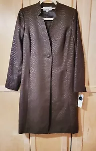 LE SUIT Womens 2PC Skirt Suit Long Blazer Jacket Coat Brown Zebra Stripes Size 4 - Picture 1 of 16