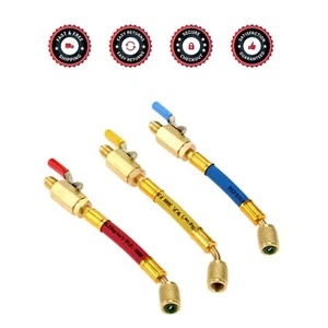Color Coded Charging Hoses Brass 7" 3pcs for HVAC AC Refrigeration Tools - Picture 1 of 9