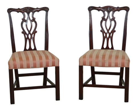 F49281EC: Pair Chippendale 18th C. Style Mahogany Side Chairs Cover