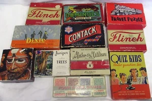 VTG 11 OLD GAMES, POLLYANA, FLINCH, CONTACT, MAKE A MILLON, QUIZ KIDS, DOMINOES - Picture 1 of 24