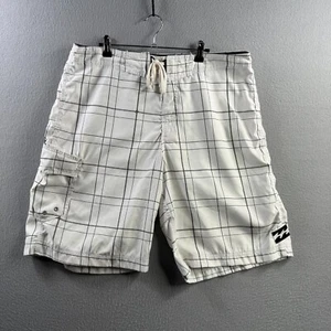 Vintage Billabong Board Shorts Mens 38 White Check Plaid Surf Beach Y2K Cargo - Picture 1 of 17