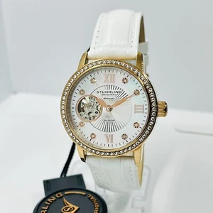 Stuhrling Women's Original Rose Gold Diamond MOP Dial Leather Watch CAL-ST-90089 - Picture 1 of 9