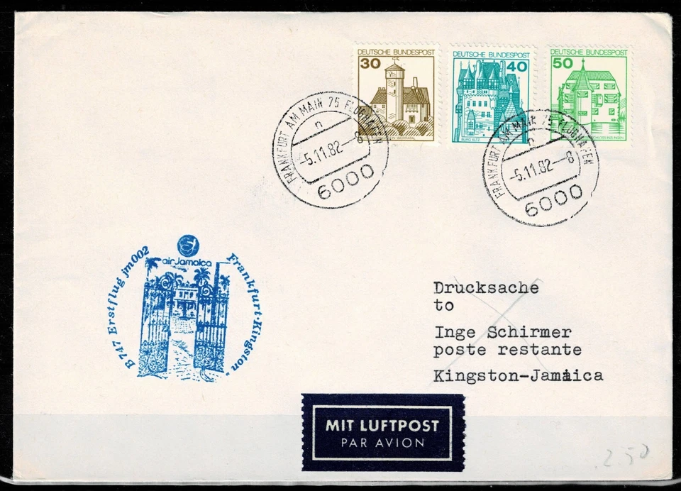 Bund MiNr.  914 u.a. MiF Erstflug Air Jamaica Frankfurt - Kingston (432) - Bild 1 von 1