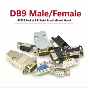 Conector de soldadura DB9 macho/hembra D-Sub de 9 pines serie RS232 campana gris/metal - Imagen 1 de 30