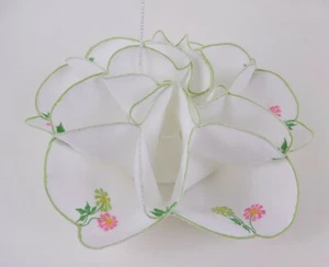 Vintage Fabric Bun Warmer Carrier White Linen Type Bright Pink Lime Green Flower - Picture 1 of 4