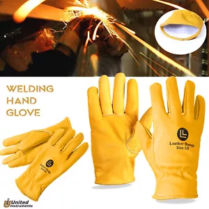 Welding Gloves Pair Cowhide Leather/Fleece Workshop Mechanic Work Gardening Use - Picture 1 of 8