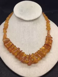 Vintage Costume Chunky Plastic Simulated Amber Beaded Necklace 18" E200 - Picture 1 of 4