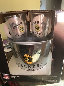 Green Bay Packers Ice Bucket, Glasses, And NFL Coasters
