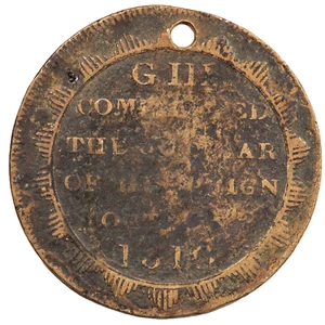 1810 GEORGE III "JUBILEO DE ORO" FICHA DE HERVIDOR: DIOS PROTEGE A LOS JUSTOS (#6864) - Imagen 1 de 2