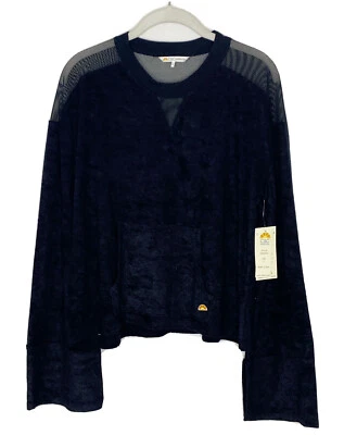 C & C California Women's Black Mesh Terry Velvet Long Sleeve Pullover Sz L New - Image 1 of 4