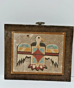 Vintage Rare Old Picture Hand Painted Sand Art Thunderbird 1974 5.5"x 6.5 " Wood - Picture 1 of 3