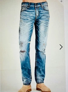TRUE RELIGION ROCCO CABLE STITCH MEN JEAN FADED DISTRICT MDAAZ427M NWT 29W $349 - Picture 1 of 12