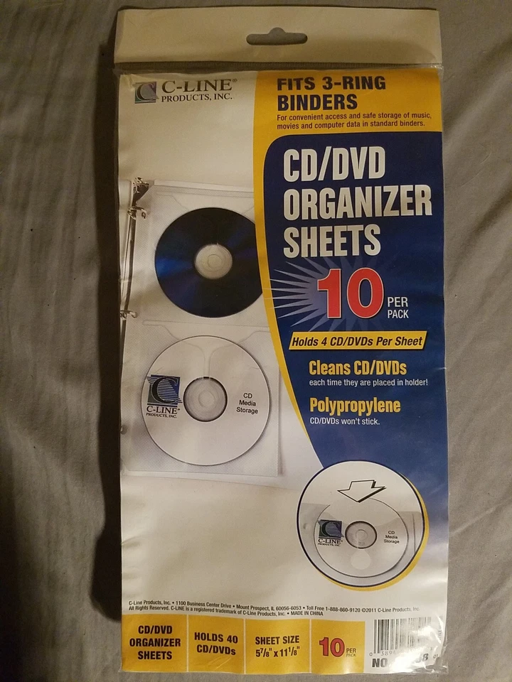 NUEVO C-Line CD/DVD Carpeta Almacenamiento Organizador Hojas, 10 Hojas, 2 Bolsillos Estilo Foto 1 de 1