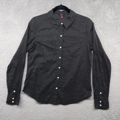 Forever 21 Womens Button-Up Shirt Black Polka Dot Long Sleeve Collared Size L - Image 1 of 4