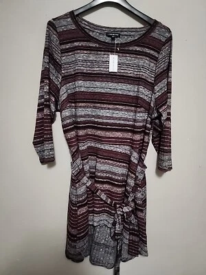 Lane Bryant в полоску свитер платье 18/20 эластичный фиолетовый красный черный галстук Hi низкий - Изображение 1 из 4