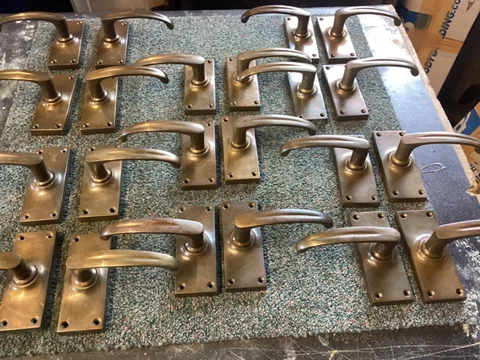 RECLAIMED BRASS VINTAGE DOOR HANDLES PAIR Cover