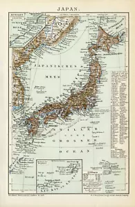 Japan Kurilen historische Landkarte Asien antike Karte Lithographie ca. 1892 - Bild 1 von 10