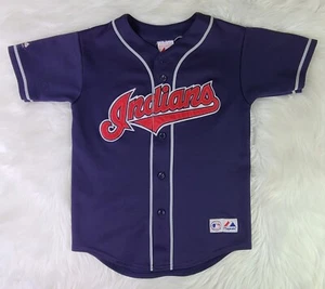 Vntg Majestic Boys Baseball Jersey Cleveland Indians Size (M) Button Up Shirt - Picture 1 of 8