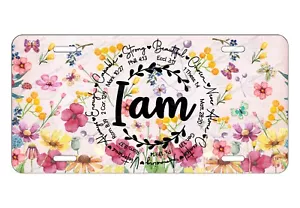 Christian I AM Floral Bible inspiration License Plate Auto Truck Motorcycle bike - Foto 1 di 11