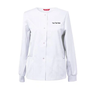 Women‘s Embroidered Scrub Jacket Snap Front Warm up Jacket Personalized text - Picture 1 of 57