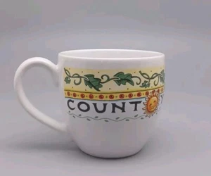 Taza de té Mary Engelbreit vintage cuenta tus bendiciones amarillo blanco - Imagen 1 de 7
