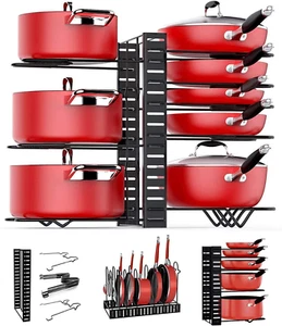 Adjustable 8 Tier Pot Pan Rack Holder for Cabinet Kitchen Storage Stand - Picture 1 of 11