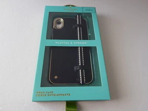 Kate Spade Wrap Case For iPhone XR 6.1" Scallop Black Saffiano/Gold Saffiano Sca - Picture 1 of 11
