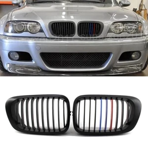 Paar M-Farbe Nieren Kühlergrill Für BMW 3er E46 Coupe Cabrio 99-02 Matt Schwarz - Picture 1 of 5