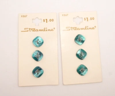 VTG Streamline Teal Buttons Streamline On Card Marbled Look Made in Italy - Image 1 of 4