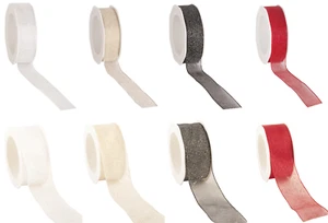 Wire edge organza Christmas glitter ribbon 25 or 38mm x 1 Metre cut from roll - Picture 1 of 9