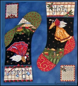 SSI , ANGELS FROM ABOVE, FOUR CHRISTMAS STOCKING FRONTS, FABRIC PANEL 24X44" - Picture 1 of 4