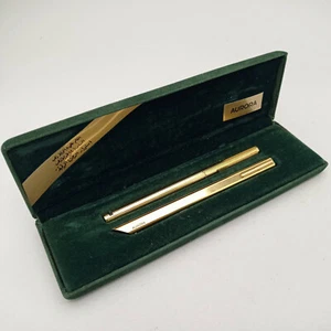 AURORA HASTIL GOLD PLATED FOUNTAIN PEN 14K F NIB THESI BALLPOINT PEN SET VTG - Picture 1 of 16