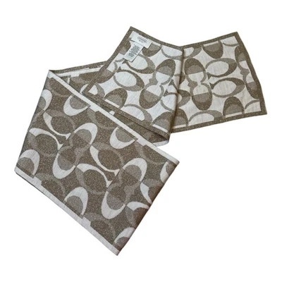 Coach Signature C Tan Metallic Gold Wool Blend Scarf Wrap - Image 1 of 4