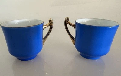 VTG Chikaramachi Coffee Espresso Cups w/Handpainted Blue Gold Trim 2”- Set of 2 - Image 1 of 4